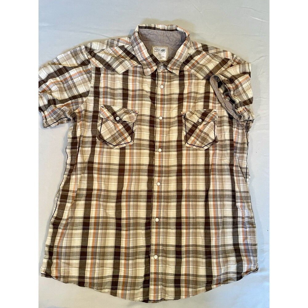 Urban Outfitters Shirt Men’s Size XL Brown Plaid Pearl Snap Closure Short Sleeve